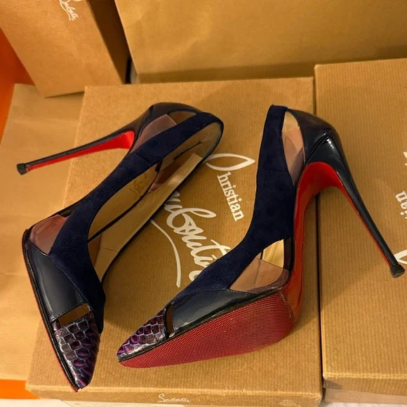 Christian Louboutin Galata 120 Eclipse Watersnake Cap Toe Heels Size 7 RARE - Picture 14 of 17